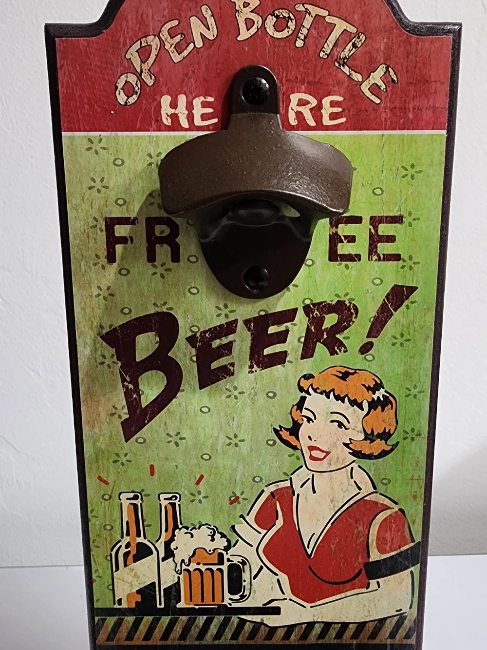 Vintage bar sign Wall Mount Bottle Opener Cap Catcher Free Beer Bar Decor